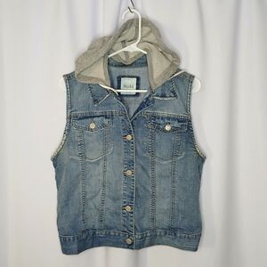 Mudd Denim Vest Removable Knit Hood Vintage Y2K Retro Pockets Blue Jean Girls XL